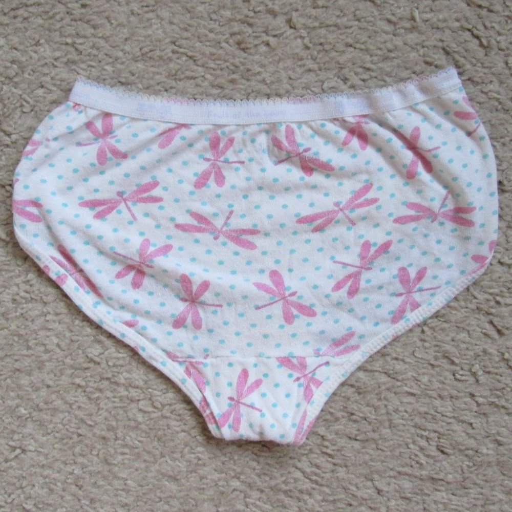 FRUIT OF THE LOOM WHITE GIRLS PINK DRAGONFLY & TEAL POLKA DOT UNDERWEAR SZ 8
